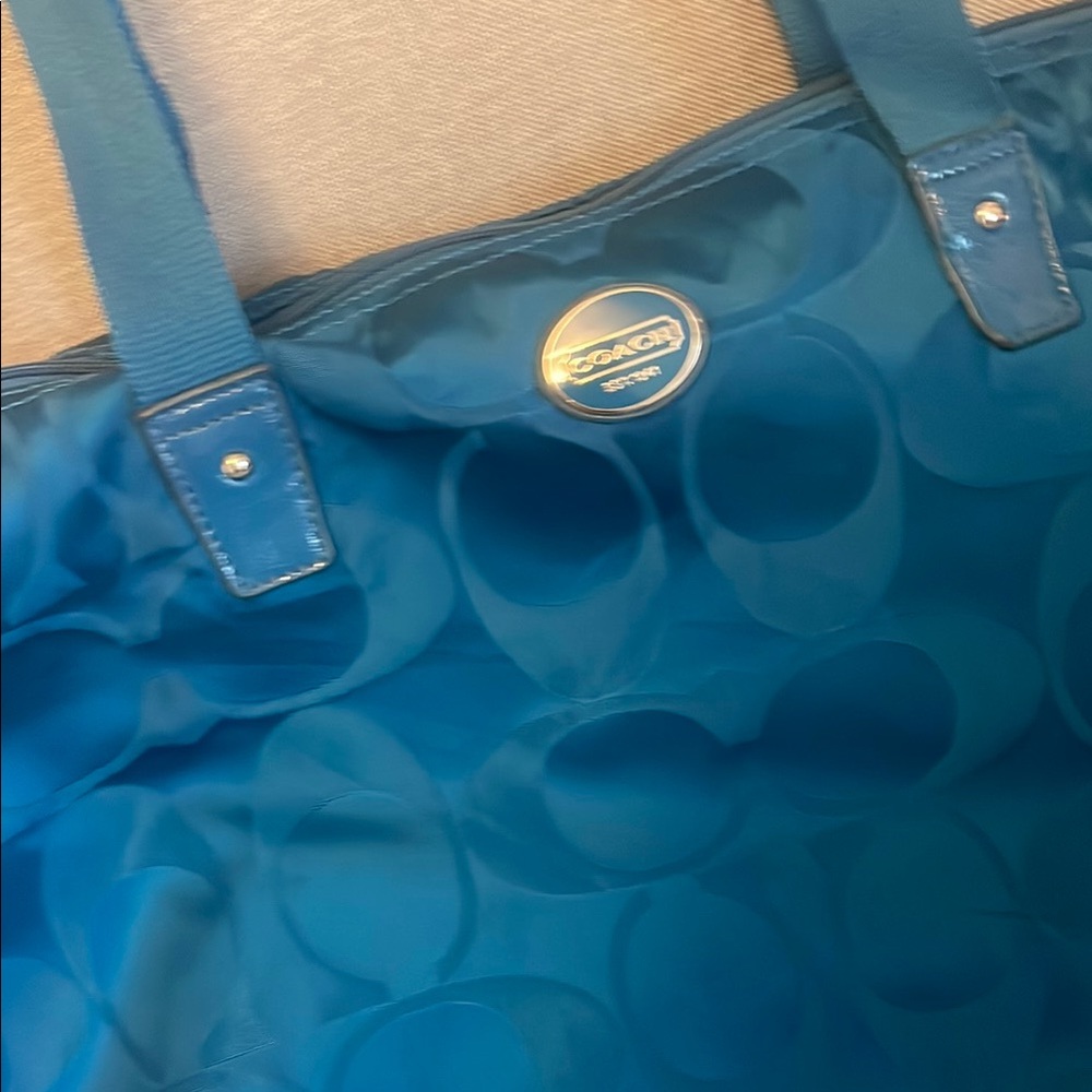Coach Blue canvas Tote with Metallic Accents